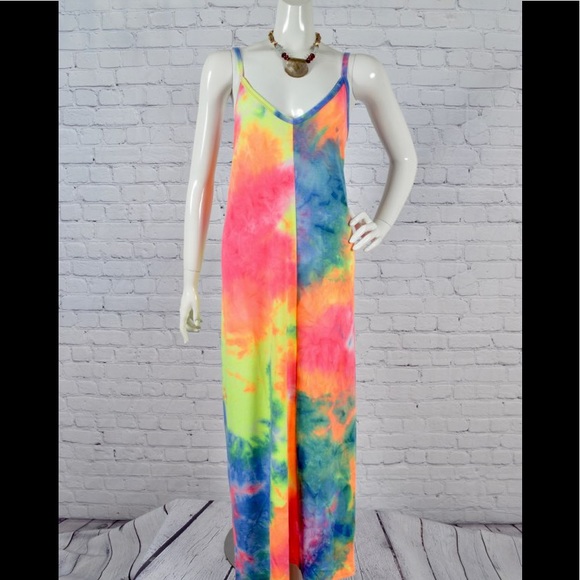 BN Zenana Premium Plus Size Tie Dye V Neck Maxi Dress With Pockets Various - Picture 8 of 11